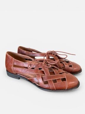 Jeffrey Campbell Woven Leather Lace-Up Flats in Brown Size 7